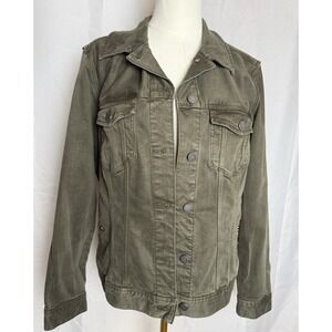 Liverpool Los Angeles Olive Denim Jacket Women L Stretch Trucker Utility Green